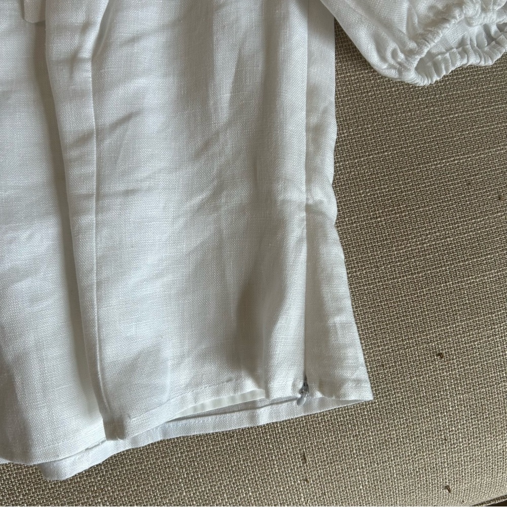 Reformation Greta Linen Top - White Puff Sleeve Bow - Picture 7 of 9